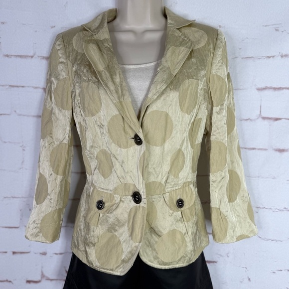ALEXANDER Jackets & Blazers - ALEXANDER 6 Celery Green Abstract Print Crinkle Safari Blazer Jacket Size 6